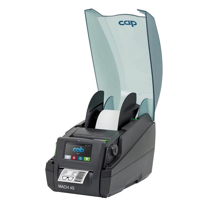 Impresora de etiquetas CAB mach 4s con tapa abierta